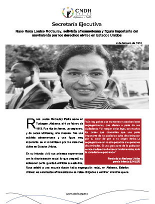 Nace Rosa Louise McCauley, activista afroamericana y figura importante del movimiento por los derechos civiles en Estados Unidos