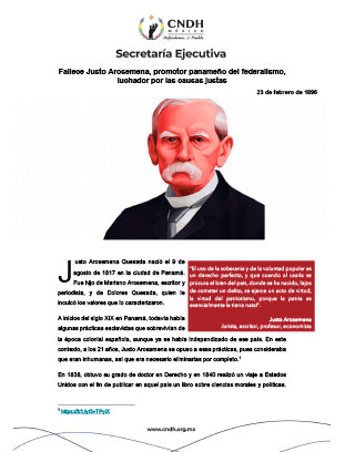 Fallece Justo Arosemena, promotor panameño del federalismo, luchador por las causas justas